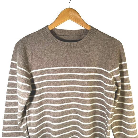 NWT Liny Xin Womens Superfine Merino Wool Striped Crew Neck Sweater Brown Medium - Picture 4 of 11